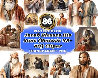 86 Watercolor Jacob Blesses His Sons (Genesis 48-49) PNG Clipart, Patriarchal Blessings Bible Story for Education, Craft & Art Projects