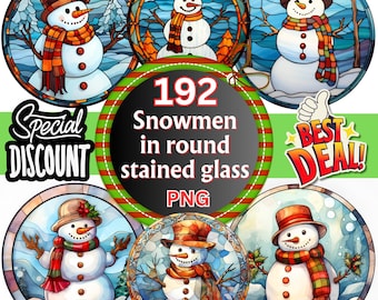 192 Schneemänner Rundes Buntglas-Bundle für Sublimation digitaler Design-Download