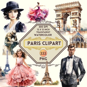 111 Watercolor Paris PNG ClipArt Bundle, Paris Summer Travel, Landmark, Food Clip Art, France Vacation, Dream Travel Clipart, Commercial Use