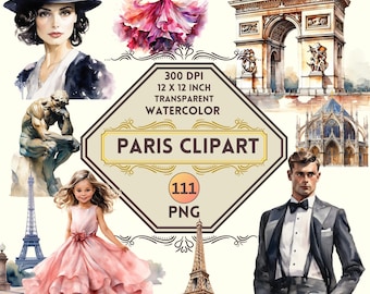 111 aquarel Parijs PNG ClipArt bundel, Parijs zomerreizen, bezienswaardigheid, eten illustraties, Frankrijk vakantie, droomreizen clipart, commercieel gebruik