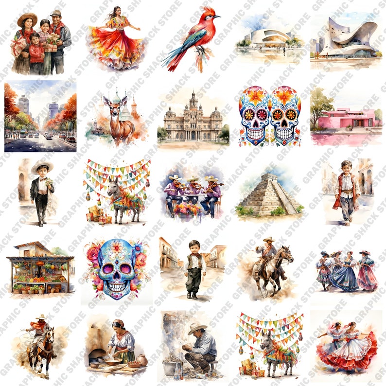 109 Watercolor Mexico City Clipart Mexico Artwork, Travel, Food