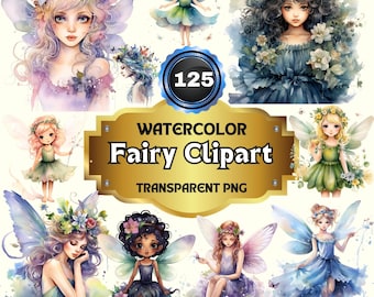 125 Watercolor Fairy Cliparts, Enchanted Forest PNG Pack: Whimsical and Ethereal Fairy Illustrations for Fantasy Art, Crafts & Story Project