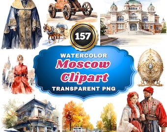 157 Watercolor Moscow Clipart PNG Bundle, Historic and Iconic Russian Landmark Illustrations for Educational Projects, Art & Decor And Craft