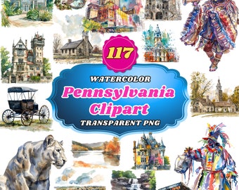 117 Watercolor Pennsylvania Cliparts - Keystone State Collection: Historic Landmarks and Scenic Illustrations for Art, Decor, And Travel Use