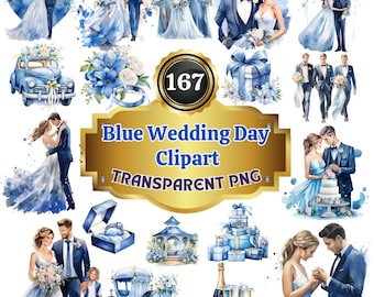 167 clipart acquerelli blu per il giorno delle nozze, nozze blu beatitudine: illustrazioni di matrimonio romantiche e creative per inviti, decorazioni e oggetti di artigianato