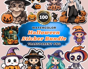 100+ Halloween Mega Sticker Bundle PNG, Halloween Sticker Scene, Ghost, Pumpkin, Halloween, Witch Sticker Bundle, Halloween Designs Bundle