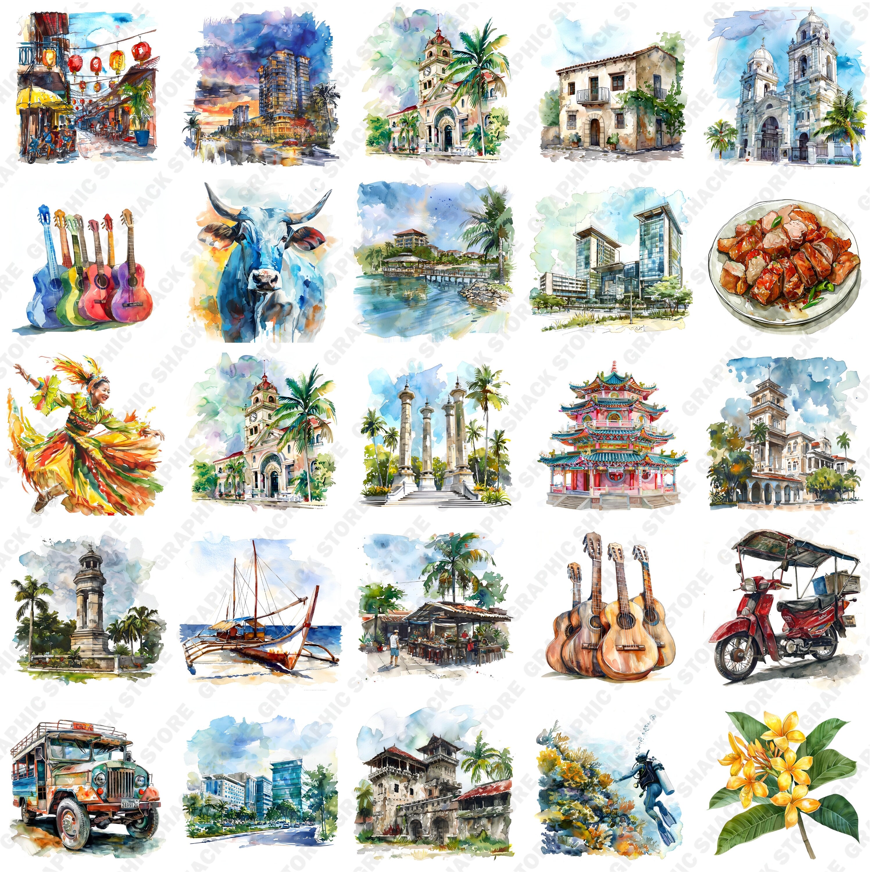 196 Watercolor Cebu City PNG Clipart, Tropical Cebu Scenic Cityscapes ...