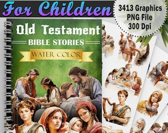 48 Bijbelverhalen Oude Testamentbundel | Aquarel christelijk verhaal voor kinderen clipart bundel | Bijbel afdrukbare illustraties | PNG-commercieel gebruik