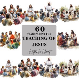 60x Teachings of Jesus Clipart PNG Bundle, Bible Story Illustrations, Christian Faith Digital Art, Transparent Background, Instant Download
