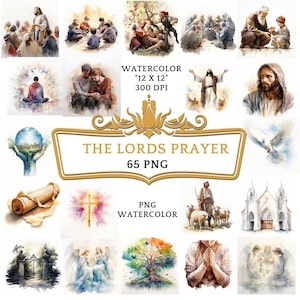 65 Aquarell The Lords Prayer Clipart | | Christliche religiöse biblische Geschichte für Scrapbooking, Junk-Journal oder Digitaldruck