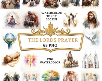 65 Clipart ad acquerello del Padre Nostro / / Storia religiosa cristiana basata sulla Bibbia per scrapbooking, diario di scarto o stampa digitale