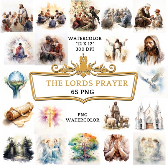 65 Watercolor The Lords Prayer Clipart |  | Christian Religious Bible Based Story For Scrapbooking, Junk journal Or Digital Printing