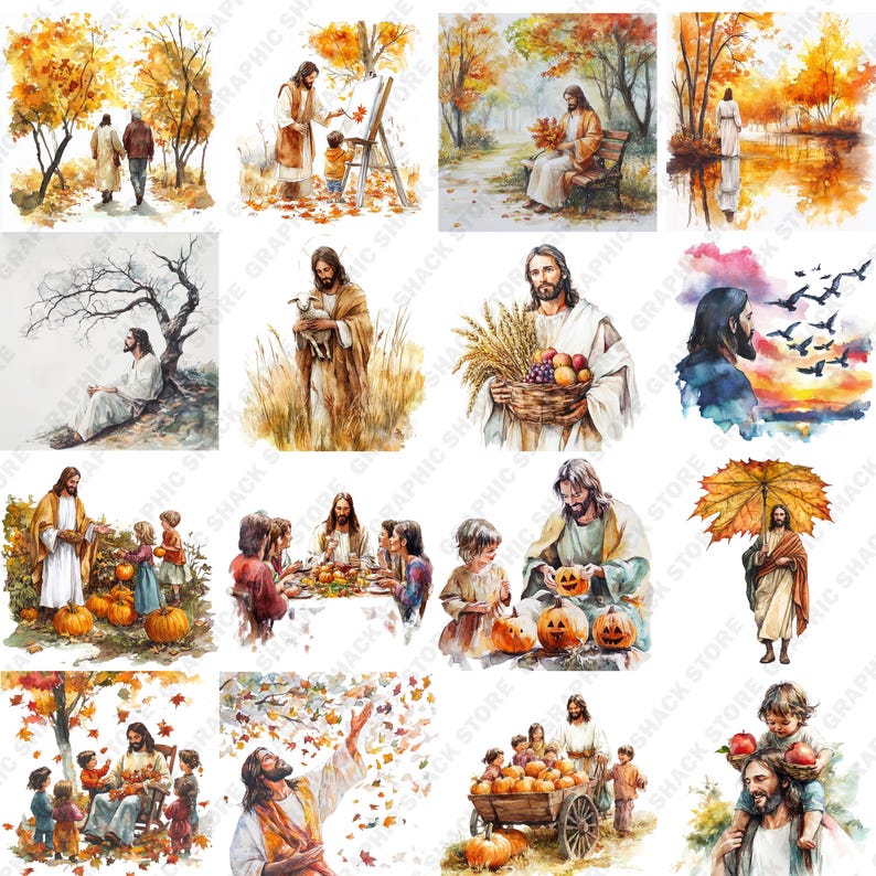 Jesus In Fall 80x Jesus in Fall Season PNG Bundle, Autumn Christian Clipart ...