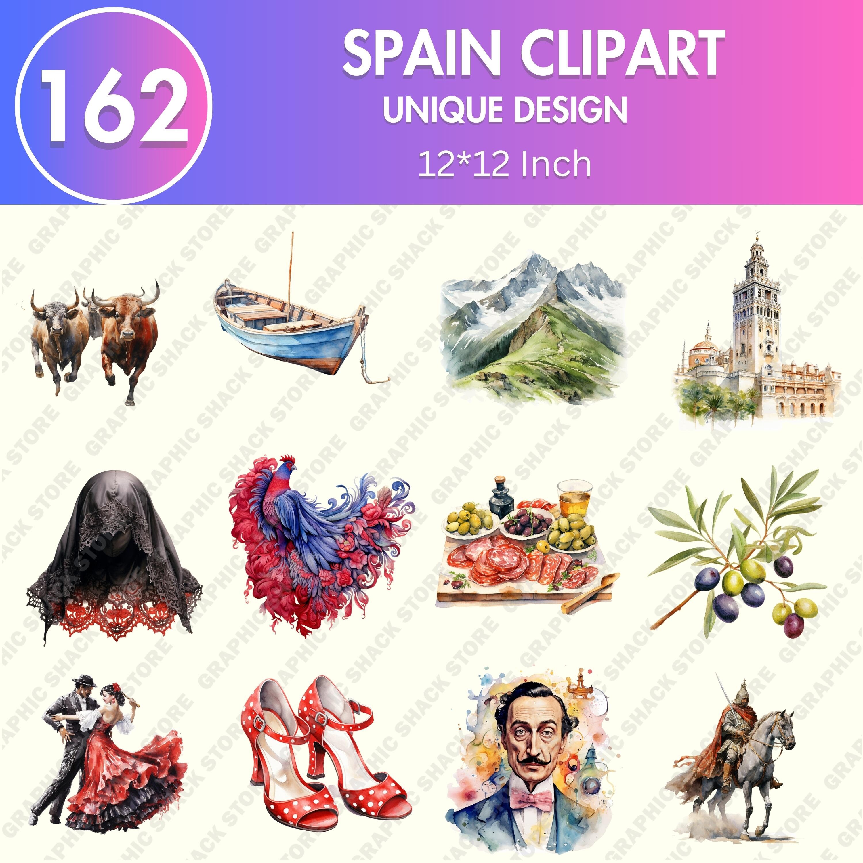 162 Watercolor Spain PNG Clipart Bundle, Spanish Summer Travel Clip Art,  Iberian Vacation, Flamenco, Tapas Bullfight,la Tomatina, Alhambra - Etsy  Israel, image size:3000x3000