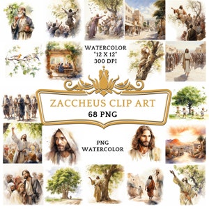 68 Watercolor Zaccheus Clip Art | Christian Religious Bible Based Story For Sublimation, Scrapbooking, Junk journal Or Digital Printing