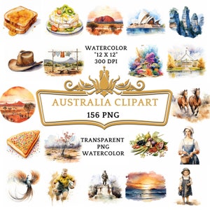 157 Watercolor Australia PNG ClipArt Bundle, Australia Summer Travel, Landmark Clip Art, Outback Adventure, Sydney Opera House, Dream Travel