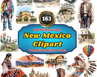 163 Watercolor New Mexico Cliparts - Vibrant and Cultural Southwestern Splendor Landscape Illustrations for Art, Decor & Projects