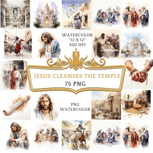 75 PNG Aquarell Jesus Reinigt den Tempel Clip Art| Christliche religiöse bibelbasierte Geschichte für Sublimation Scrapbooking oder Digitaldruck