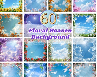 60 Flower Memorial Heaven PNG Backgrounds, Serene Paradise Collection With Flowers in Sky for In Loving Memory Tributes & Art, Digital Files