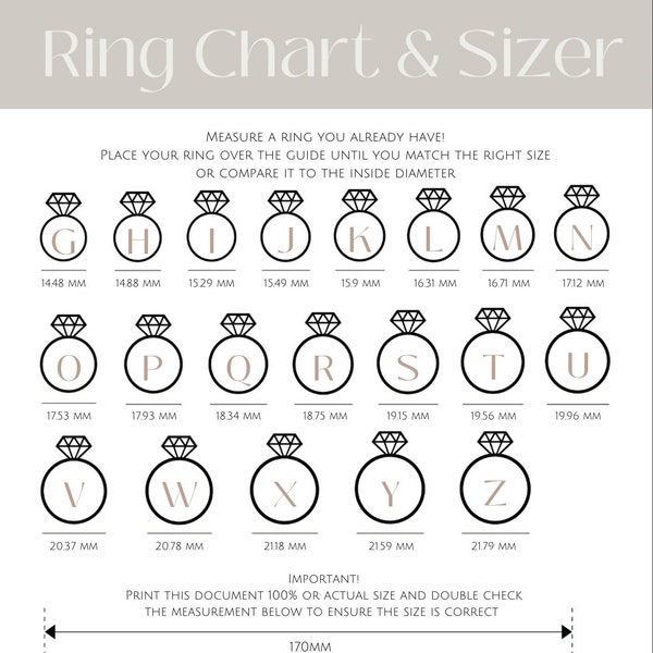 Printable Ring and bracelet sizer | Ring and bracelet size measure | international size chart | Instant download