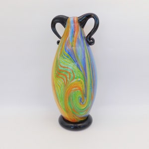Hand Blown Art Glass Vase with Swirl Design | 13" Colorful Decor