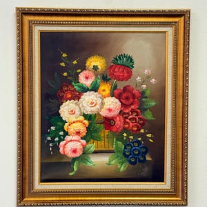 Framed Floral Still Life Painting – 27&quot;x31&quot; (69x79cm) Vintage Bouquet Classical Style Wall Art