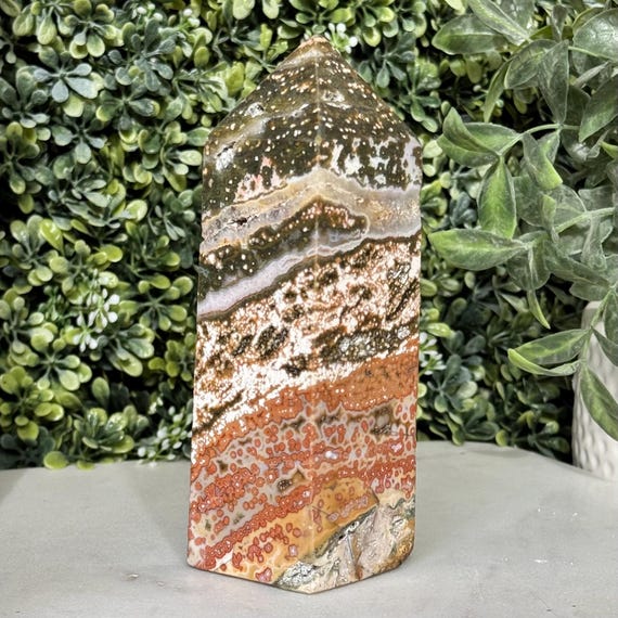 Polished Ocean Jasper Tower – Natural Crystal Obelisk, Home Decor (5.25 Inches)
