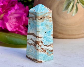 Blue Aragonite Crystal Tower: Calming Spiritual Decor