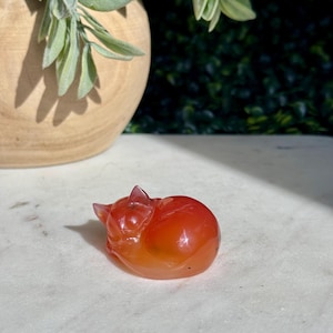 Carnelian Cat Carving | Banded Agate Sleeping Cat | Crystal Cat Figurine | Natural Stone Animal Carving | Cat Lover Gift