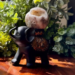 Elephant Crystal Ball Stand | Decorative Sphere Holder | Animal Spirit Decor | Boho Altar Accessory | Gift for Crystal Lovers