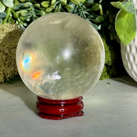 Rainbow Inclusion Clear Calcite Sphere | Optical Healing Crystal