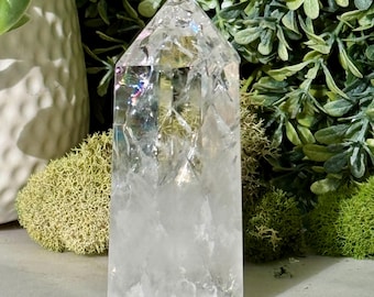 Prismatic Crackle Rainbow Quartz Crystal Point: High Clarity Tower Stone