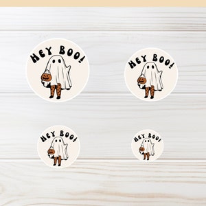 Hey Boo! Halloween Stickers, Halloween Goody Bag Label, Kids Happy Halloween School Event Label, Easy Peel, Trick or Treat Bag Stickers