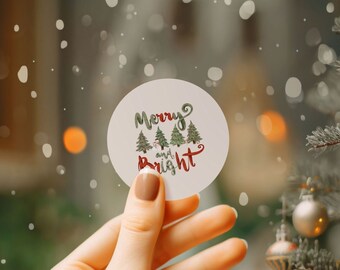 Frohe und helle Weihnachten Kreis Aufkleber Etiketten für Party Favor Taschen Geschenktüten Urlaub Tags Etiketten Weihnachten Aufkleber Blätter