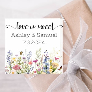 Adesivo de presente quadrado de flores silvestres IMPRESSO, adesivo de favor, adesivo de favor floral, personalizado, chá de panela, chá de bebê, aniversário, adesivos, etiqueta