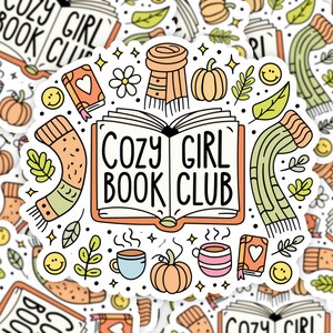 Cozy Girl Book Club pegatina para Kindle Bookish Reader temática para botellas de agua, computadoras portátiles, tabletas - mate, impermeable, holográfica