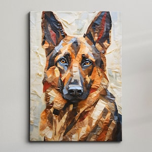 German Shepherd Fun Animal Dog Pet Lover Paper Mache Style Painting Wall Art Framed Canvas Poster Print Home Kitchen Living Room Decor Gift
