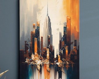 New York Skyline Times Square Abstract Modern Painting America Colorful Wall Art, Framed Canvas Poster Print, Home/Office Room Decor, Gifts