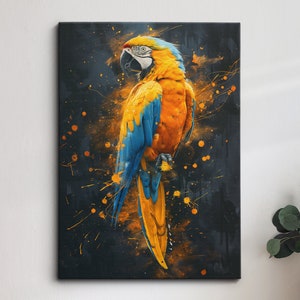 Colorful Parrot Abstract Modern Animal Oil Painting Wall Art Framed Canvas Poster Print Home Kitchen Office Room Decor Bird Gift Ideas