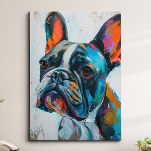 French Bulldog Fun Animal Dog Pet Lover Abstract Oil Painting Wall Art Framed Canvas Poster Print Home Kitchen Living Room Decor Pet Gifts