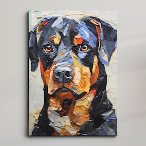 Rottweiler Fun Animal Dog Pet Lover Paper Mache Style Painting Wall Art Framed Canvas Poster Print Home Kitchen Living Room Decor Gift