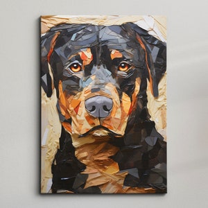 Rottweiler Fun Animal Dog Pet Lover Paper Mache Style Painting Wall Art Framed Canvas Poster Print Home Kitchen Living Room Decor Gift