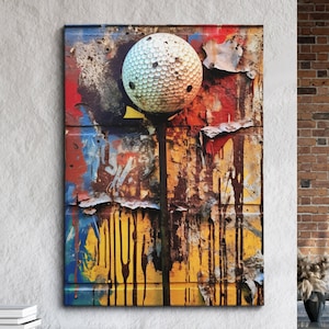 Golf Tee Sports Graffiti Abstract Modern Oil Painting Wall Art, Framed Canvas Poster Print, Home Kitchen Office Room Decor, Gifts