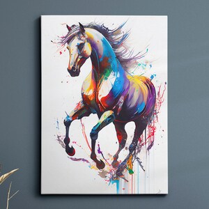Colorful Horse Animal Abstract Oil Painting Splatter Style Wall Art, Framed Canvas Poster Print, Home Kitchen Office Room Decor, Gifts