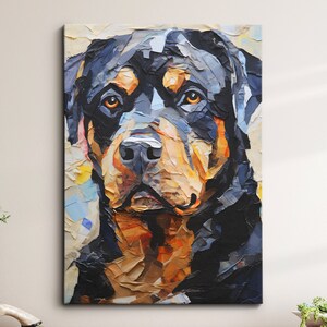 Rottweiler Fun Animal Dog Pet Lover Paper Mache Style Painting Wall Art Framed Canvas Poster Print Home Kitchen Living Room Decor Gift