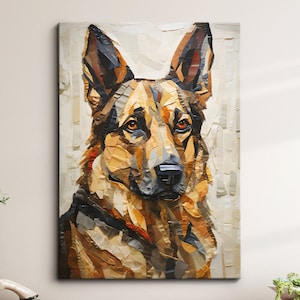 German Shepherd Fun Animal Dog Pet Lover Paper Mache Style Painting Wall Art Framed Canvas Poster Print Home Kitchen Living Room Decor Gift