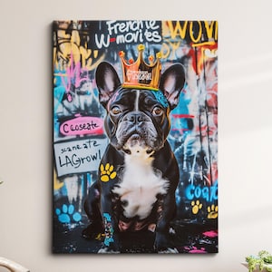 French Bulldog Grafiti Dog Pet Abstract Modern Painting Wall Art Oil Painting, Framed Canvas Poster, Home Kitchen Office Room Decor, Gift