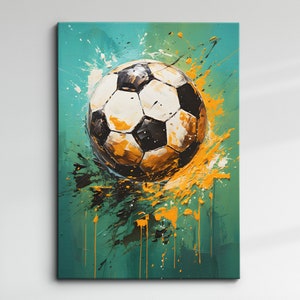 Football Sports Soccer Ball Oil Painting Splatter Style Wall Art Framed Canvas Poster Print Home/Office Room Decor Teenager Athlete Gifts