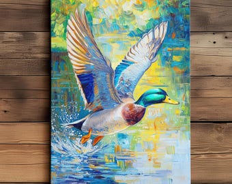 Beautiful Duck Oil Painting Wall Art Framed Canvas Poster Print, Home Decor Room, Nature Bird Canvas, Duck Lover Gift Idea