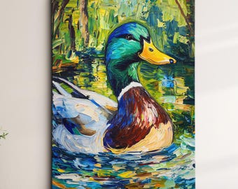 Beautiful Duck Oil Painting Wall Art Framed Canvas Poster Print, Home Decor Room, Nature Bird Canvas, Duck Lover Gift Idea